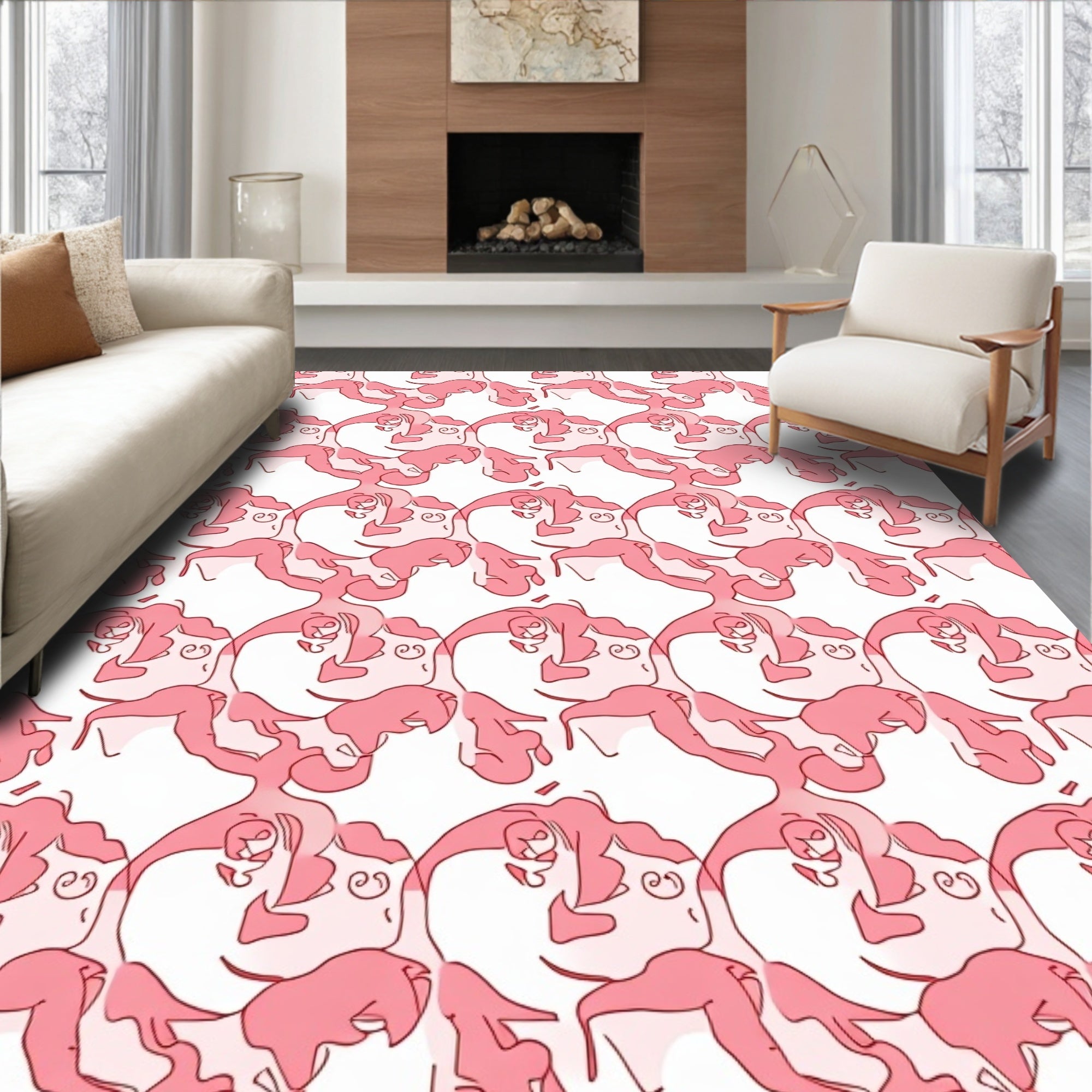 Abstract Pink Faces Pattern Design Rug