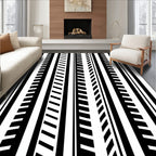 Black White Geometric Stripe Pattern Rug