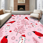 Happy Red Cardinal Snowman Scene Rug