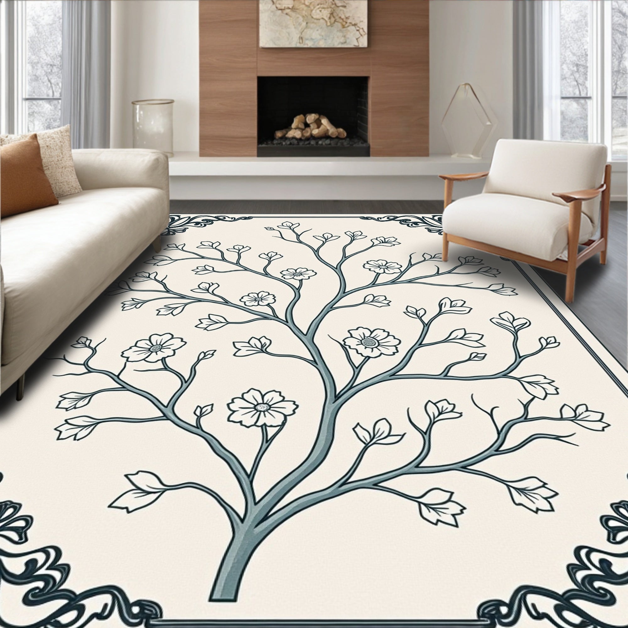 Nature Floral Scroll Work Rug