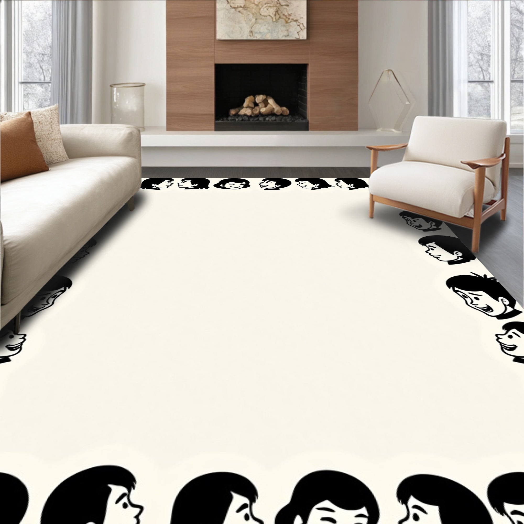 Friendly Faces Border Pattern Rug