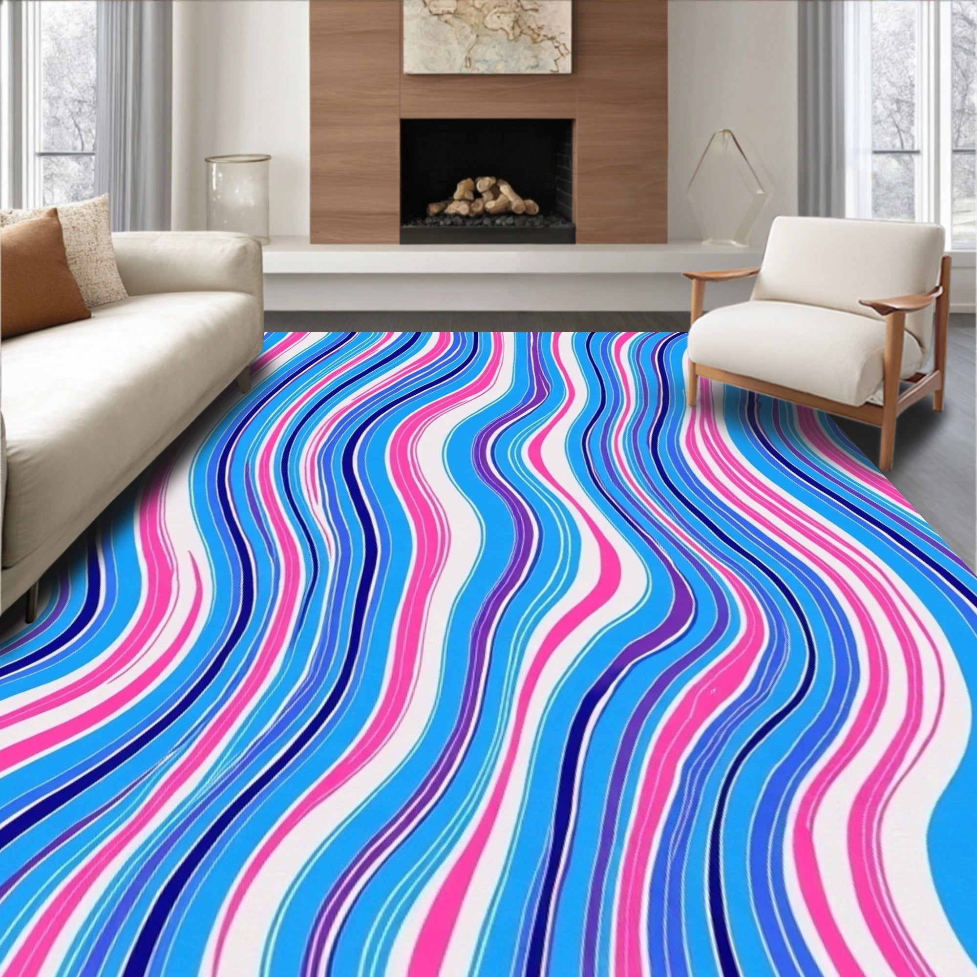Vibrant Wavy Stripe Pattern Rug