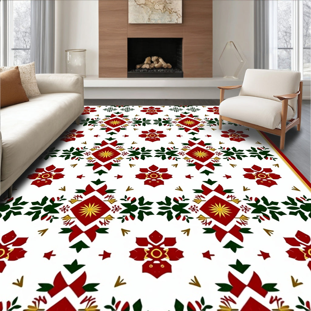 Rich Crimson Floral Starburst Medallion Rug