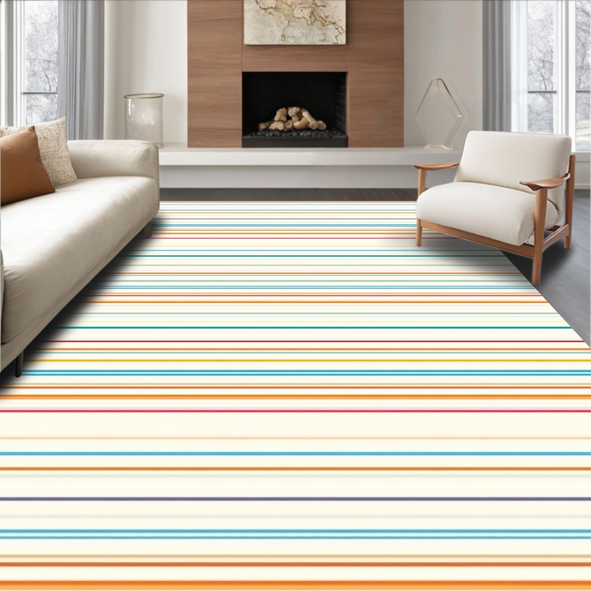 Multi-Colored Thin Stripe Pattern Rug