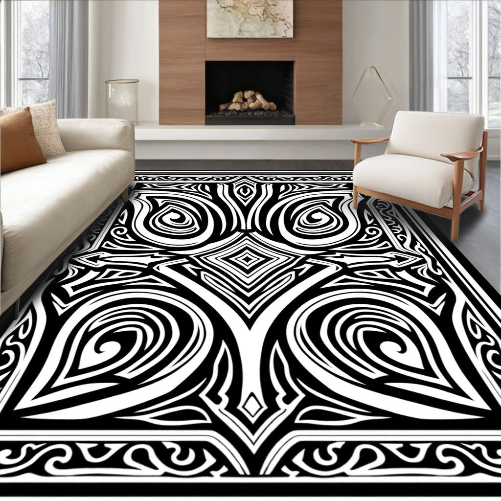 Black White Bold Abstract Art Rug