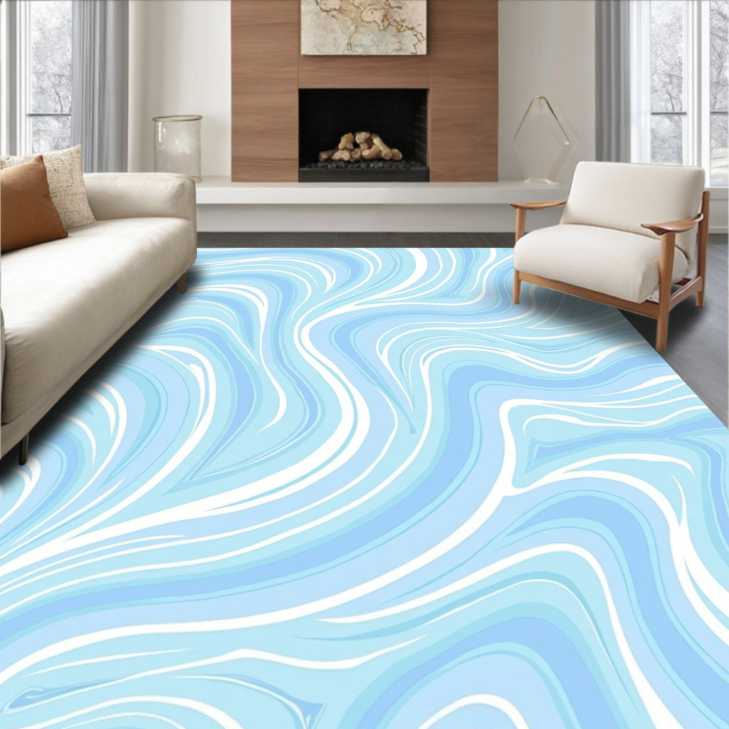 Blue Swirl Wave Pattern Rug