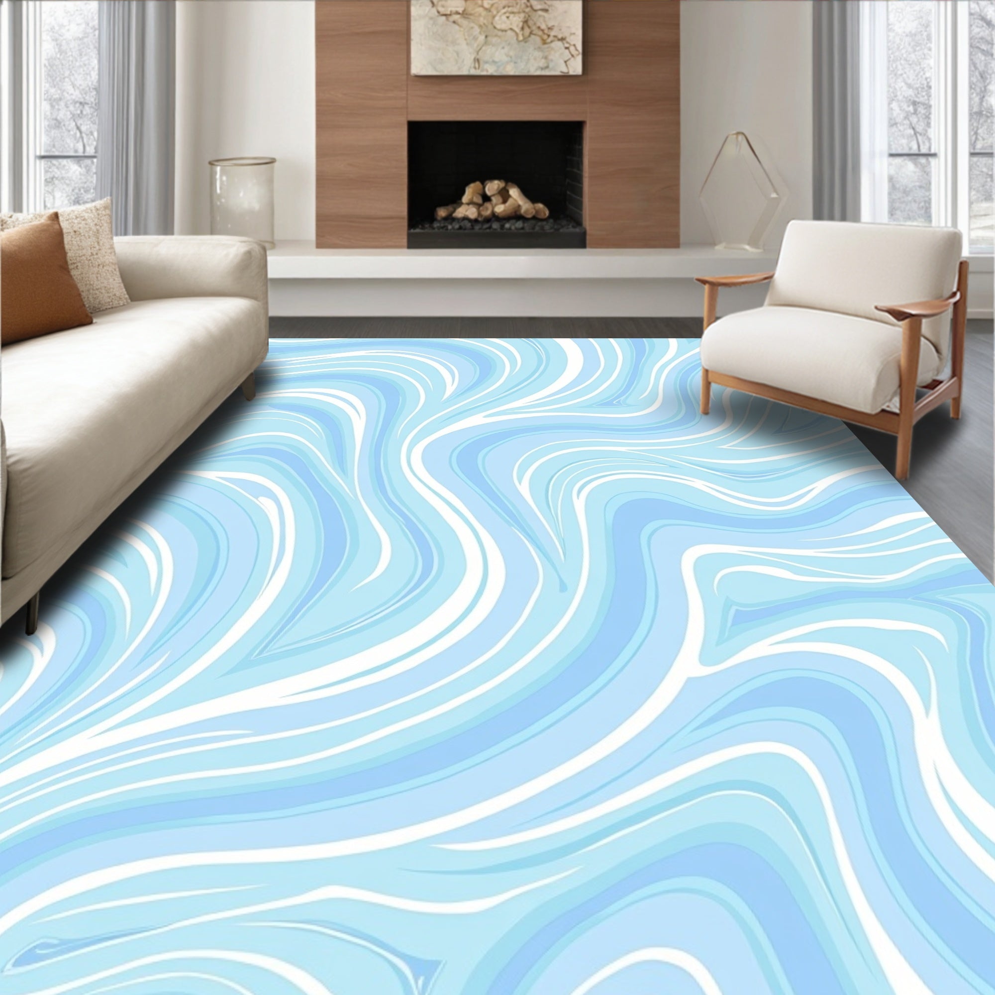 Blue Swirl Wave Pattern Rug
