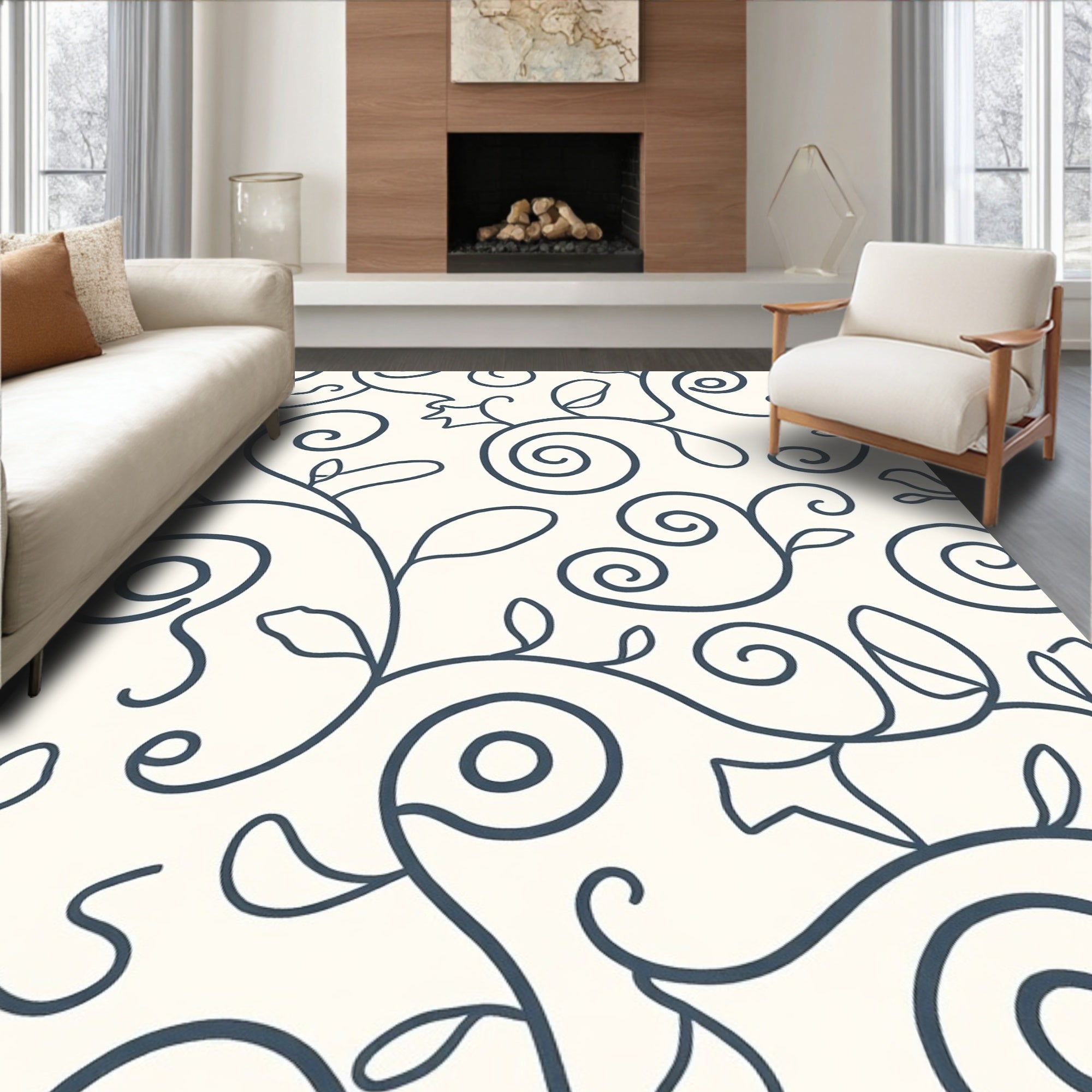 Swirling Vine Leaf Pattern Rug