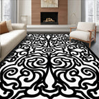 Intricate Black Scrollwork Pattern Rug