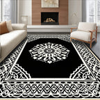 Intricate Black White Floral Mandala Pattern Rug