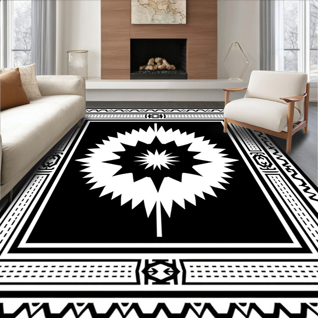 Bold Black White Abstract Explosion Rug