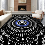 Radial Symmetry Black Blue White Design Rug