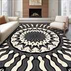 Radiating Monochrome Mandala Pattern Rug
