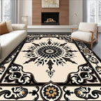 Ornate Black Gold Floral Mandala Rug