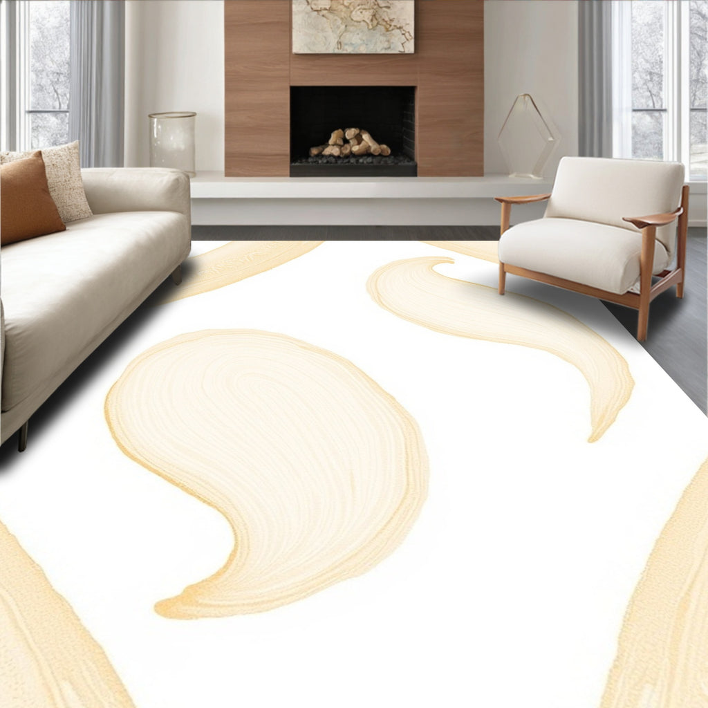 Soft Yellow Abstract Brush Strokes Rug