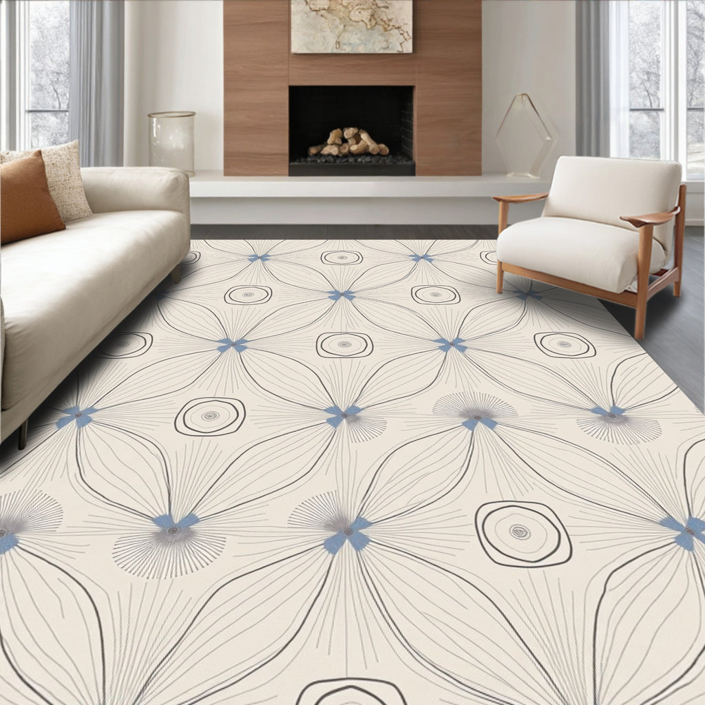 Modern Floral And Square Pattern Rug