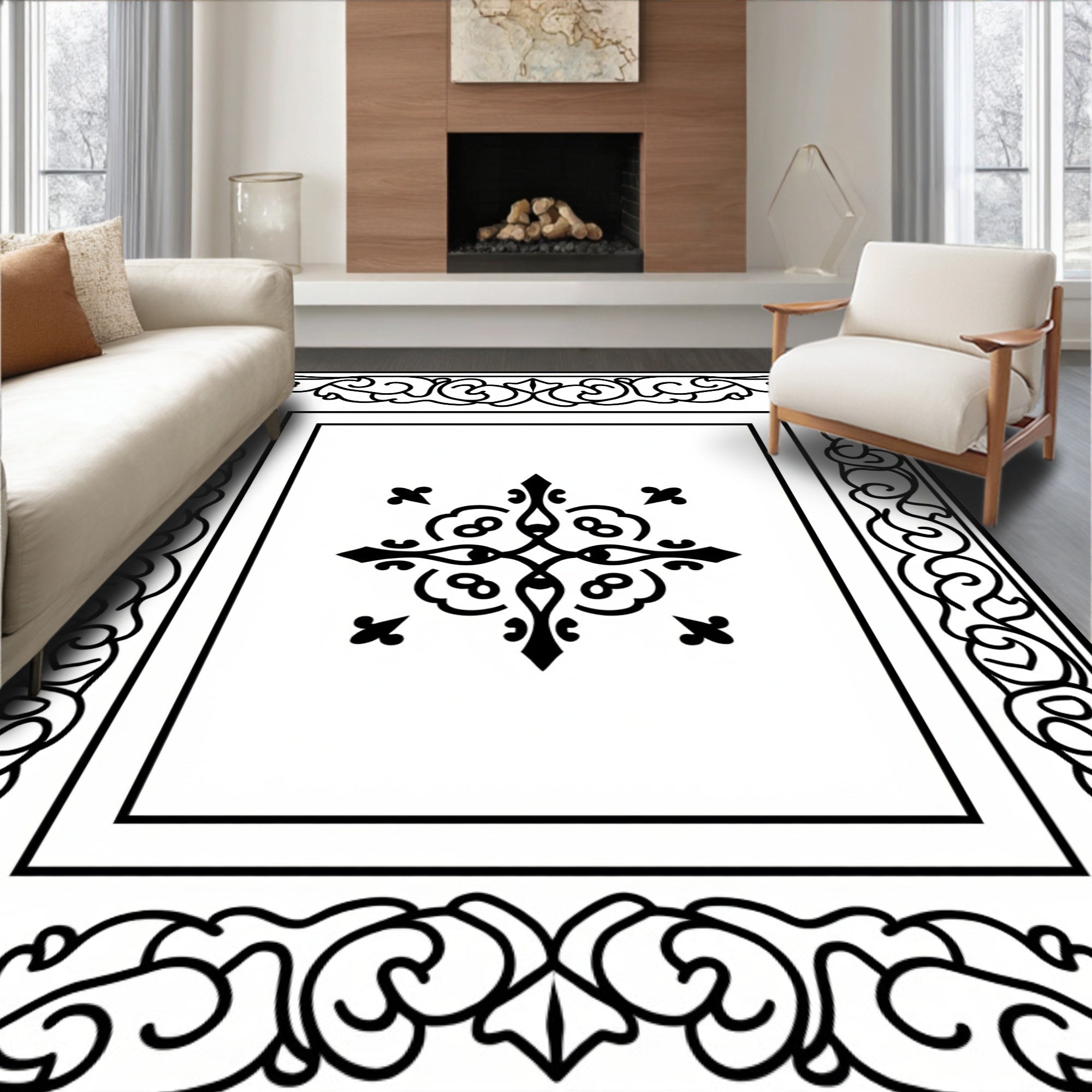 Ornate Scroll and Fleur-de-lis Medallion Rug