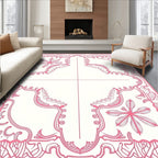 Pink Ornate Floral Border Design Rug