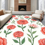 Delicate Coral Rose Floral Pattern Rug