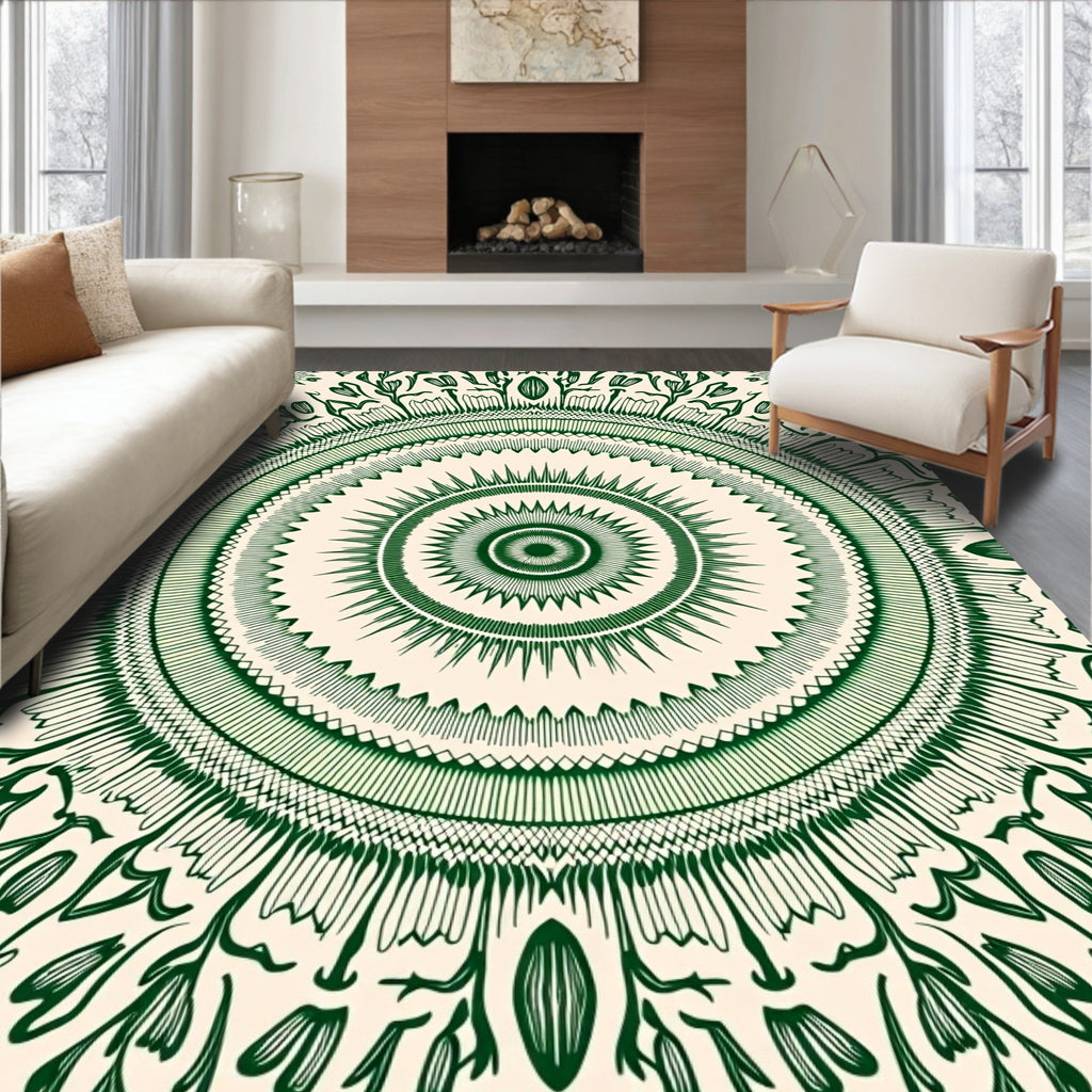 Green Circular Mandala Floral Pattern Rug