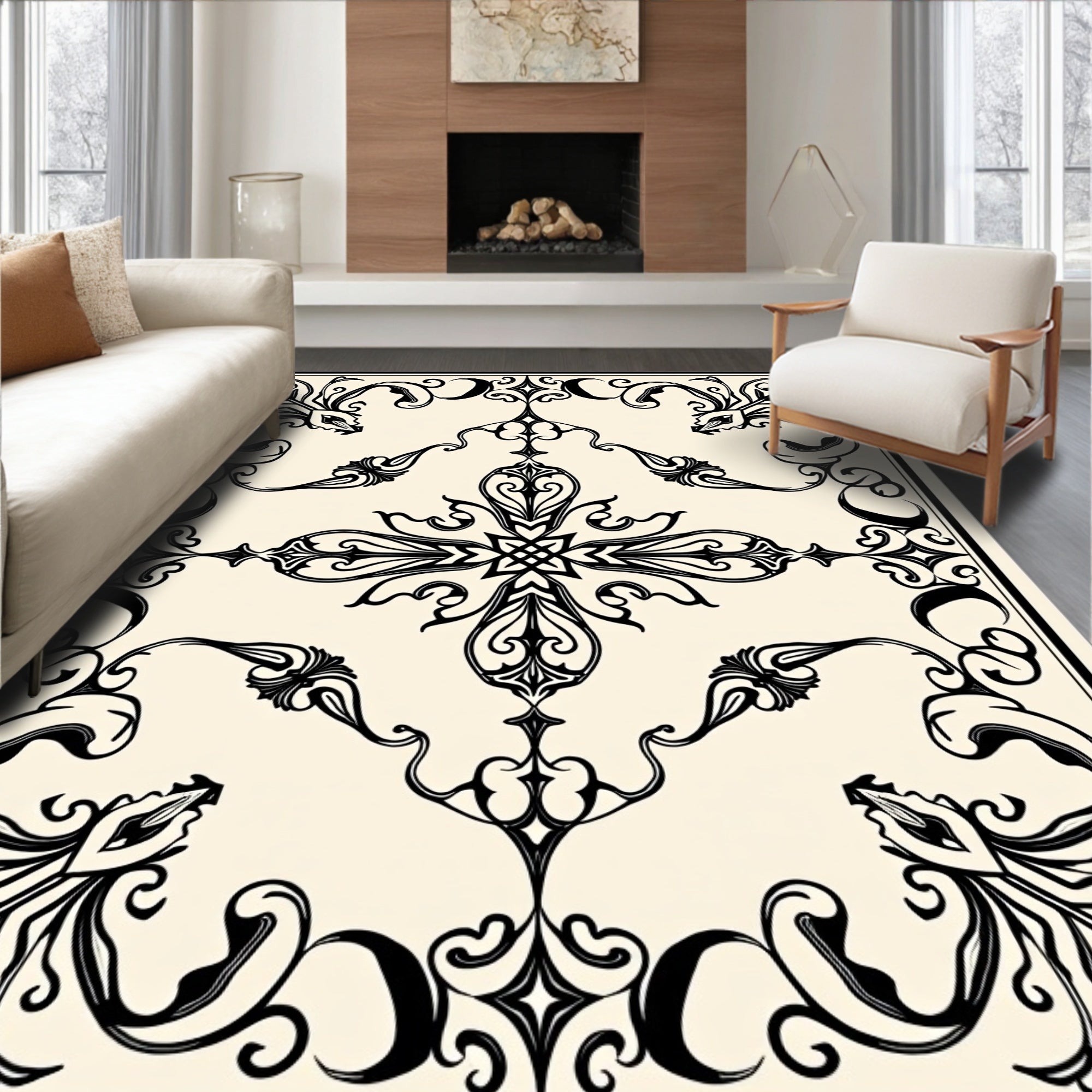 Art Nouveau Black Floral Motif Rug
