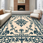 Ornate Navy Floral Traditional Design Rug