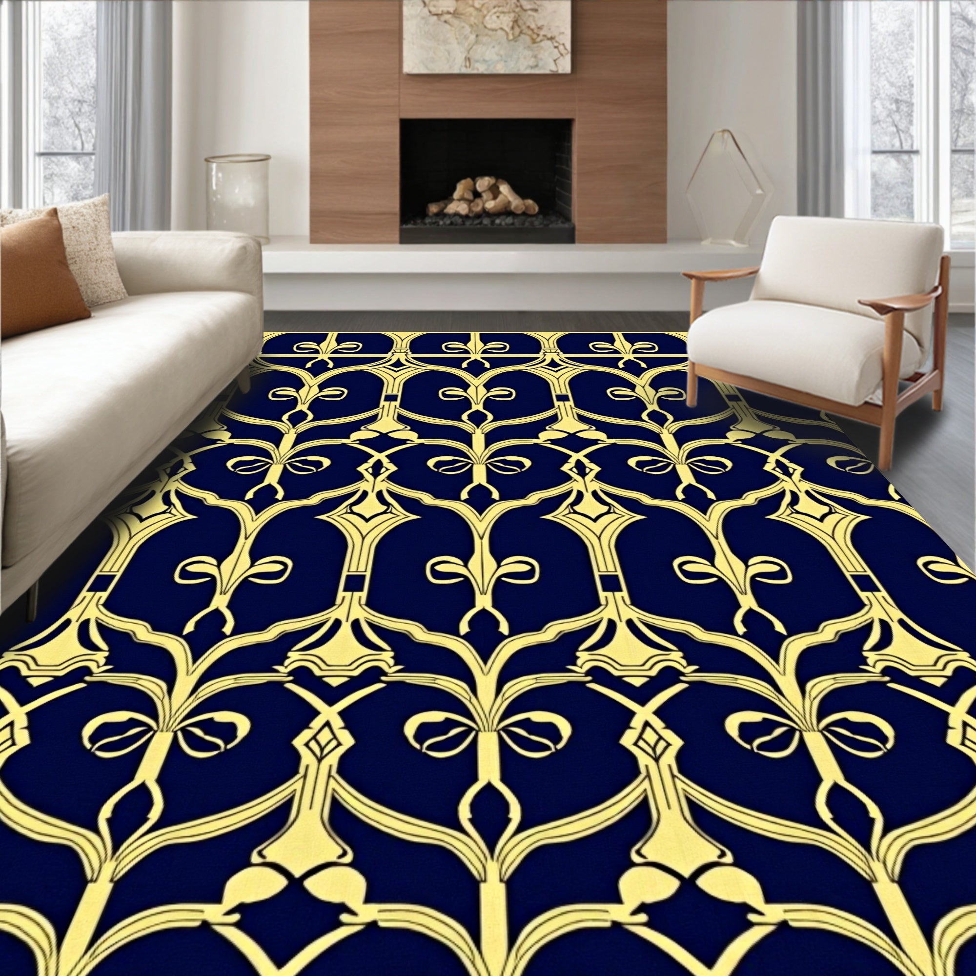 Golden Yellow Art Nouveau Lattice Rug