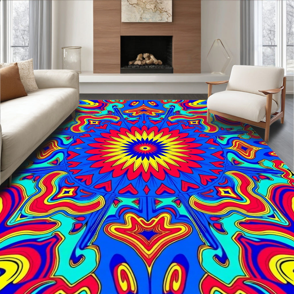 Vibrant Abstract Psychedelic Mandala Rug