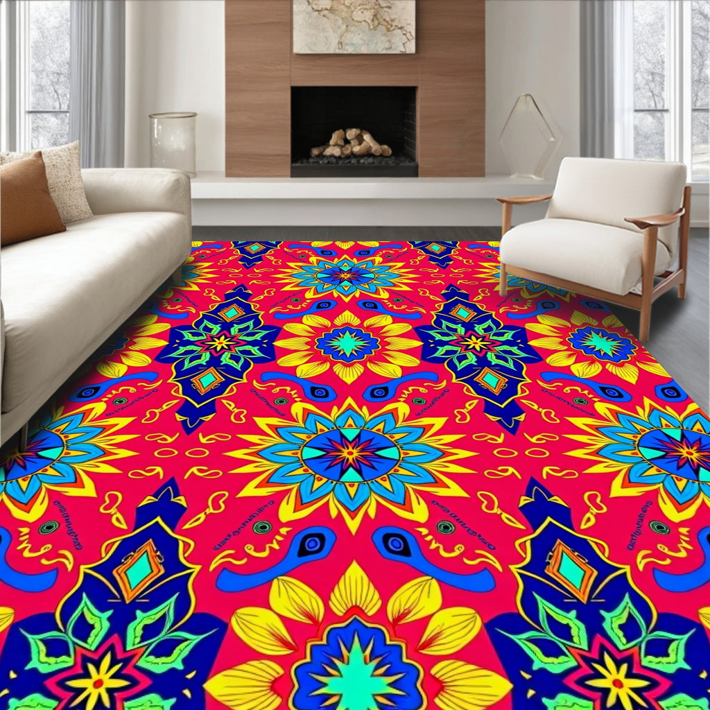 Vibrant Sunburst Mandala Pattern Rug