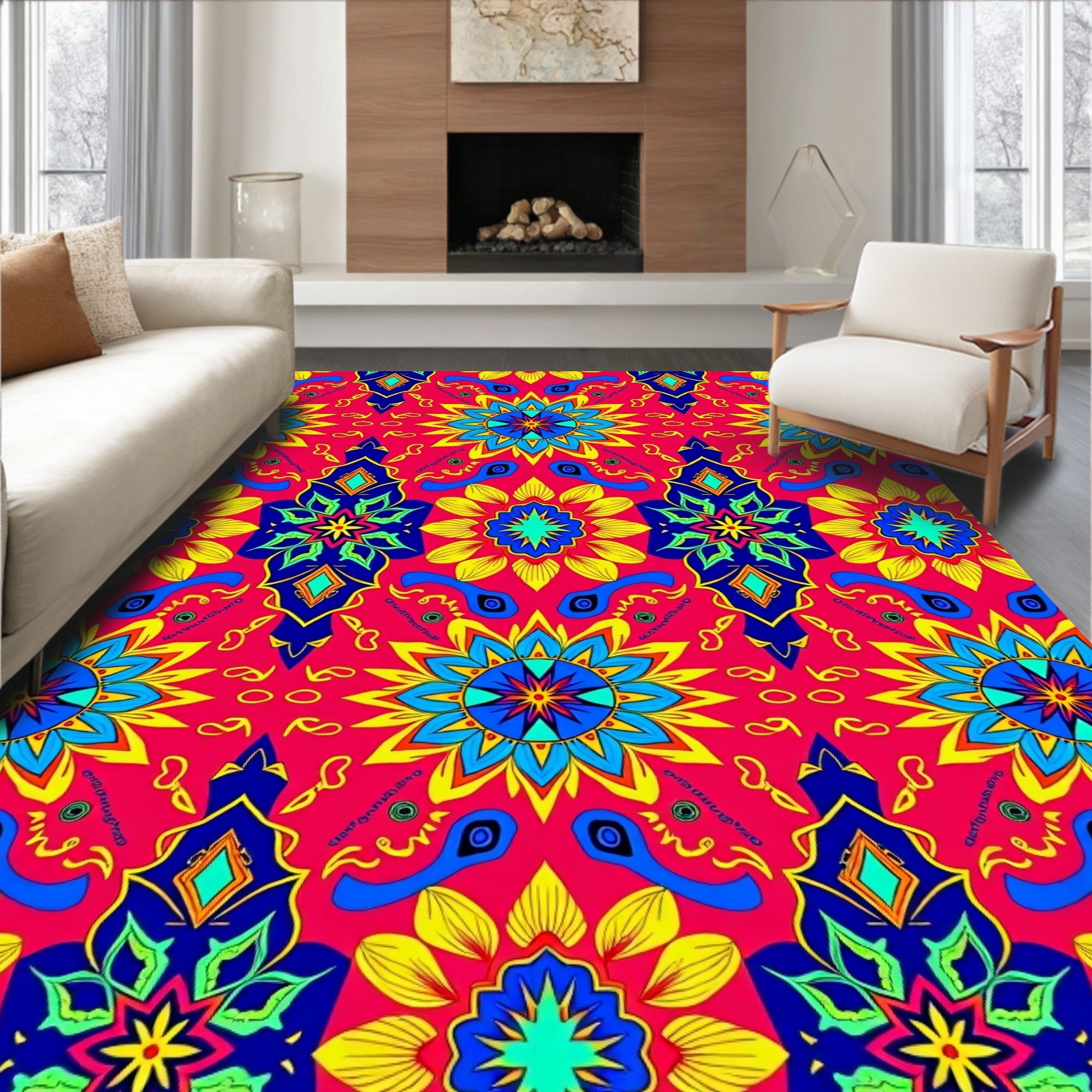 Vibrant Sunburst Mandala Pattern Rug