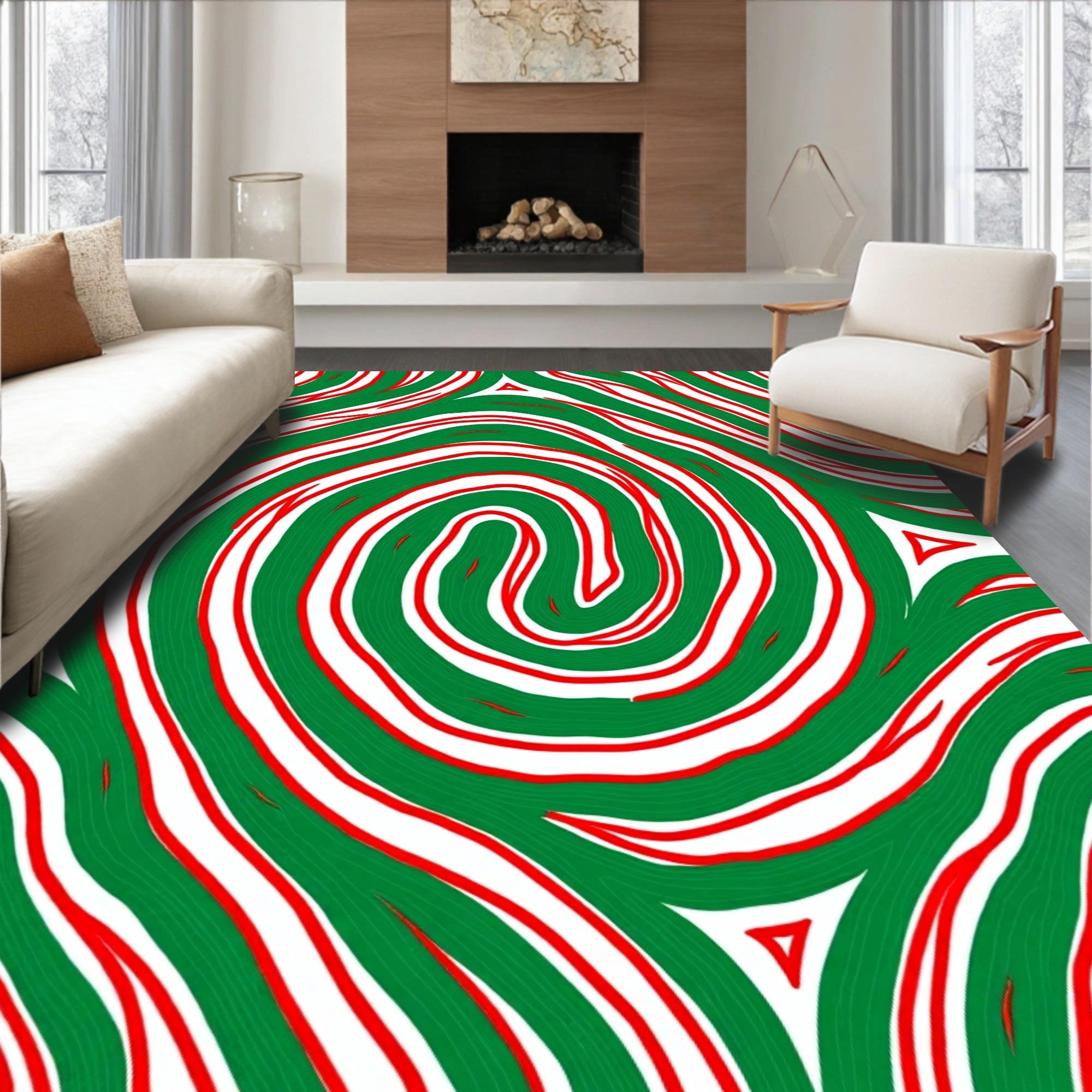 Crimson Green Swirls Rug