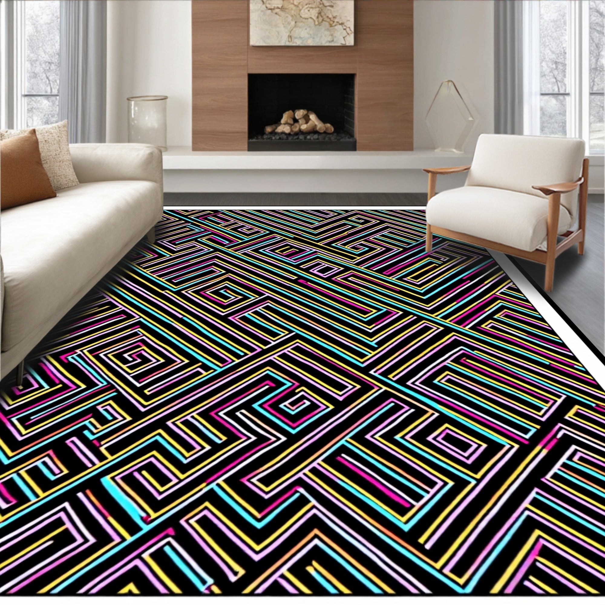 Bold Maze Geometric Design Rug