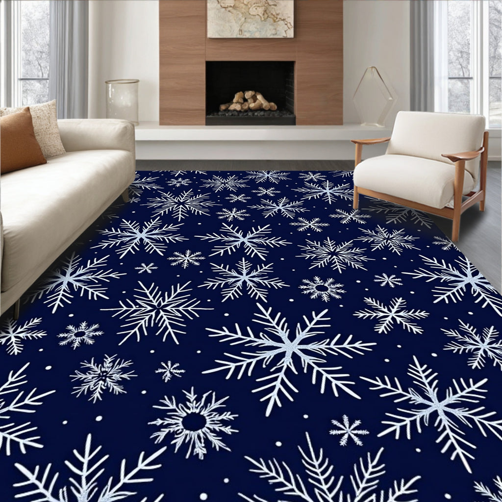 Navy Blue Snowflake Winter Wonder Rug