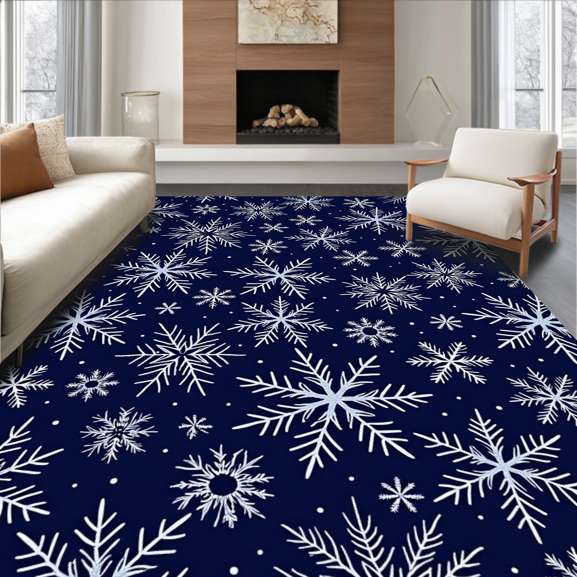Navy Blue Snowflake Winter Wonder Rug
