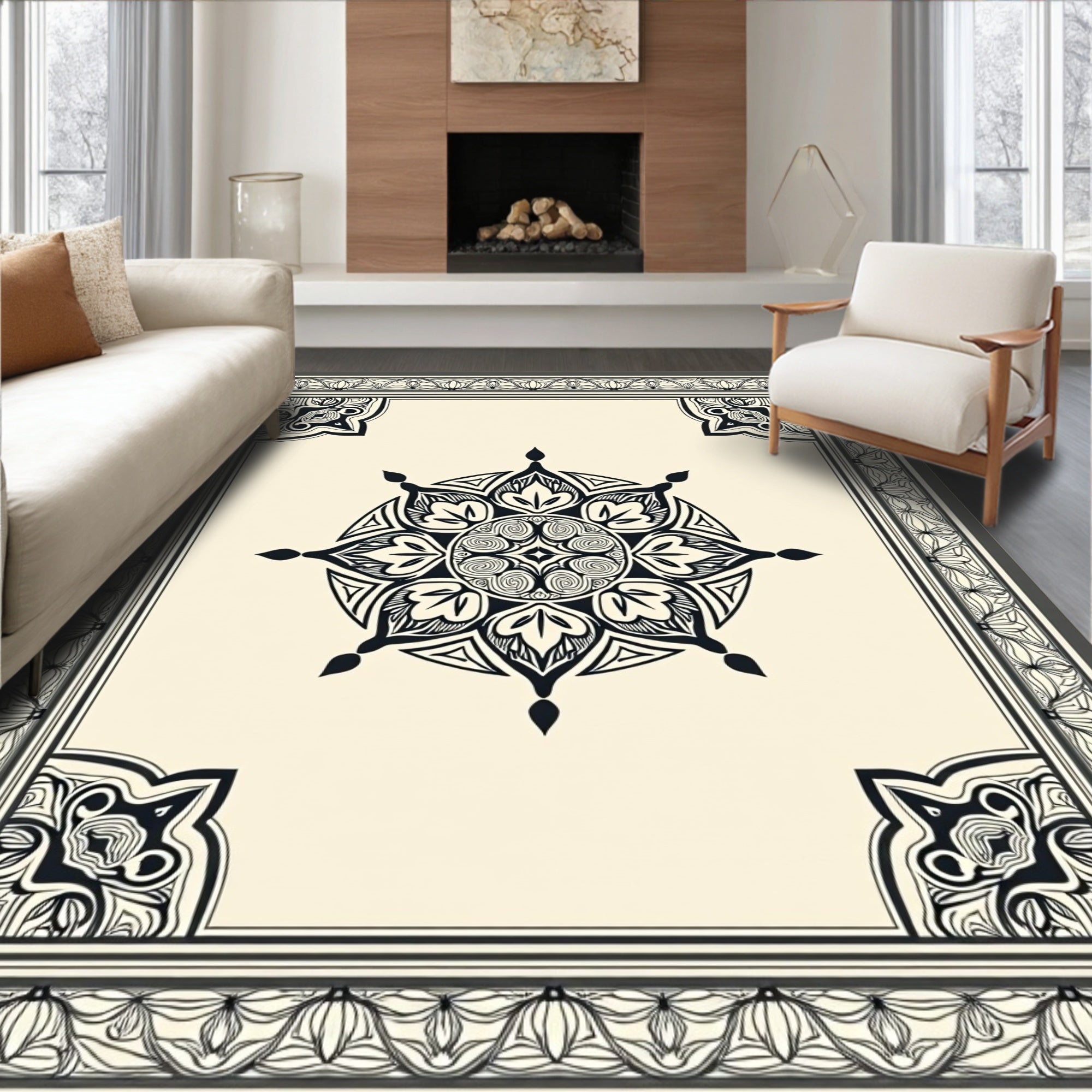 Ornate Floral Mandala Pattern Rug