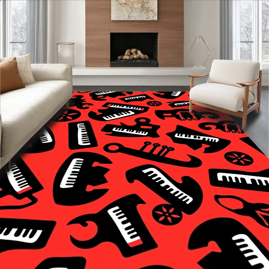 Musical Instruments Patterned Red Rug