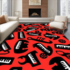 Musical Instruments Patterned Red Rug