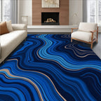 Deep Blue Marbled Swirl Pattern Rug