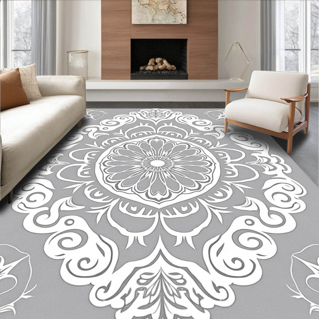 White Floral Mandala Pattern Rug