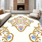 Ornate Floral Patterned Gold Accented Rug
