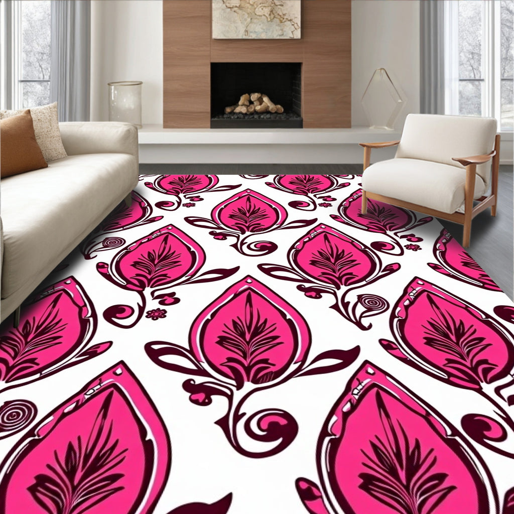 Bold Pink Floral Patterned Design Rug