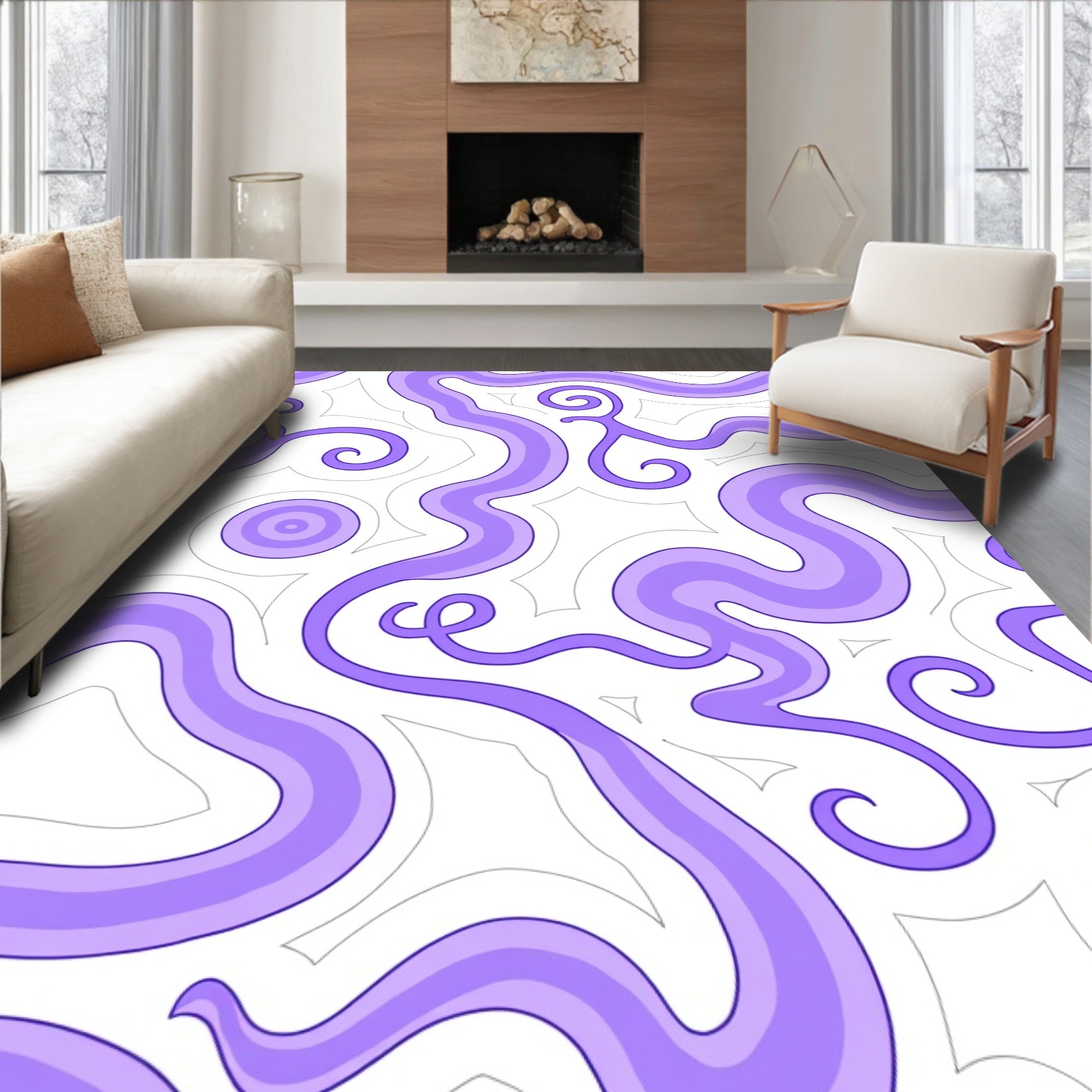 Abstract Swirls Purple Pattern Rug