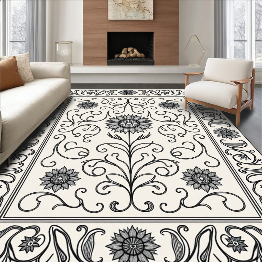 Floral Swirls With Sunflower Motif Rug