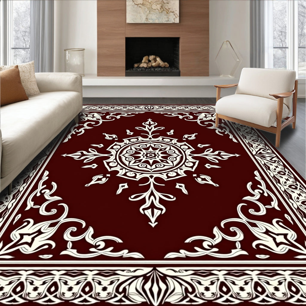 Exotic White Floral Mandala Pattern Rug