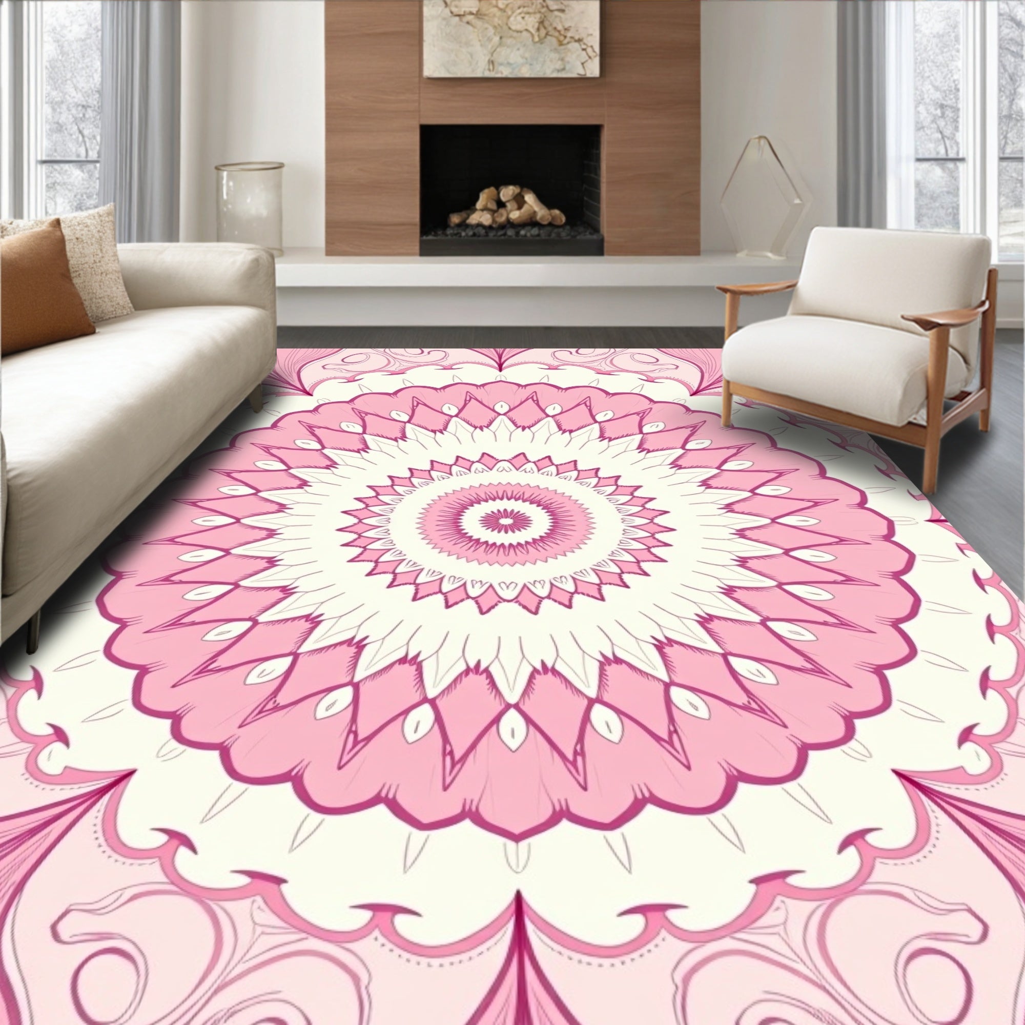 Delicate Pink Mandala Pattern Rug