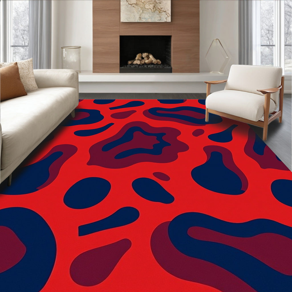 Bold Red Blue Abstract Flow Rug