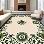 Ornate Green Floral Scrollwork Design Rug