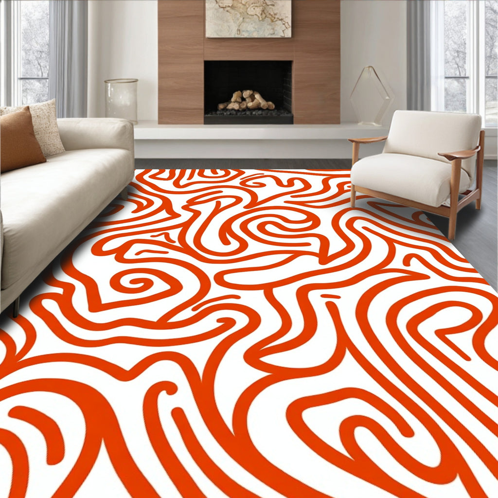Orange Abstract Swirl Pattern Rug