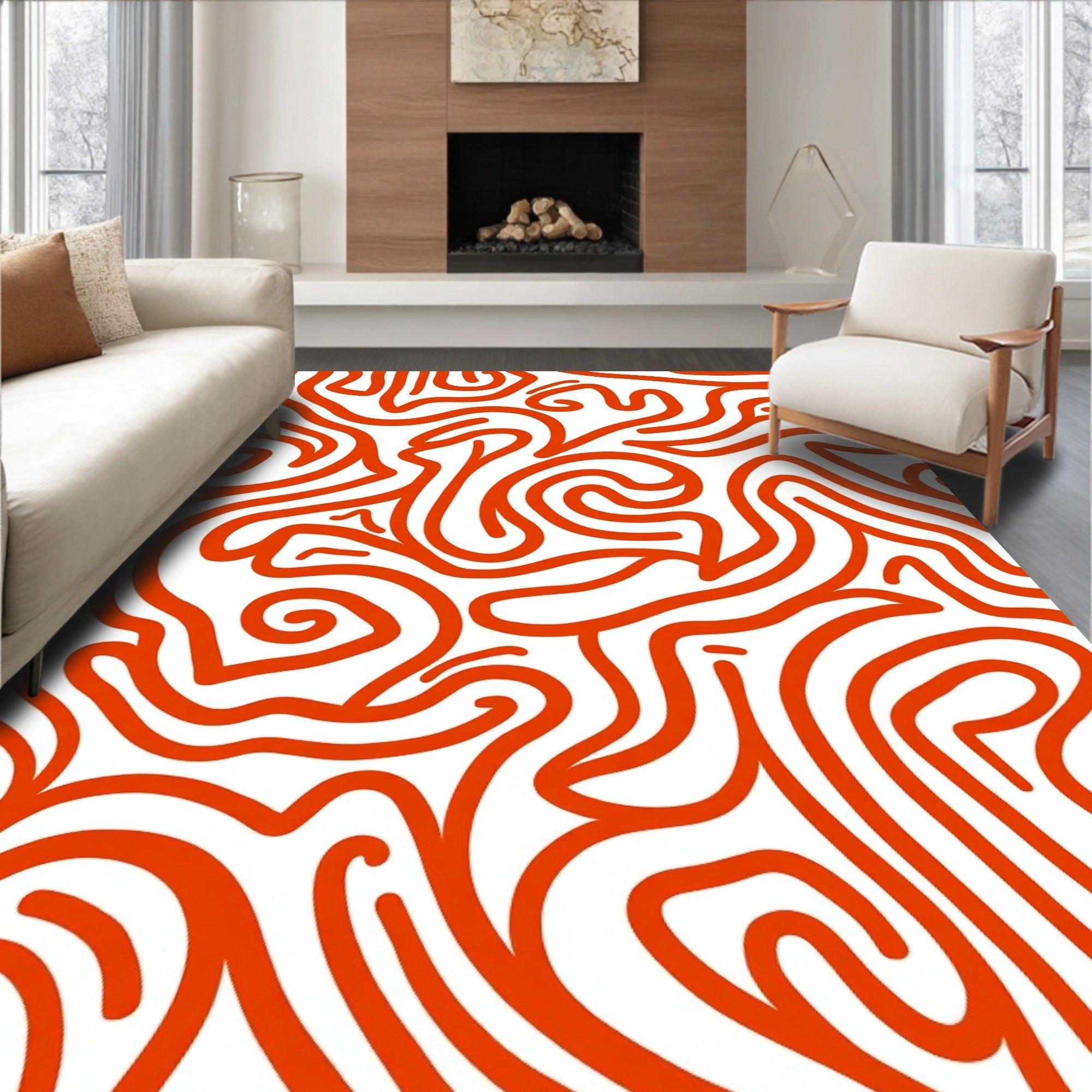 Orange Abstract Swirl Pattern Rug