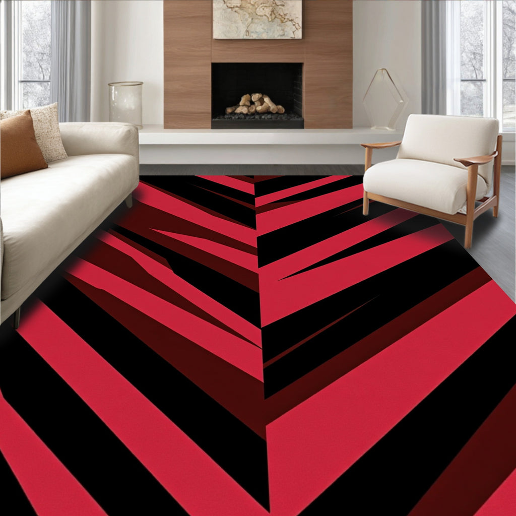 Bold Red Black Striped Design Rug